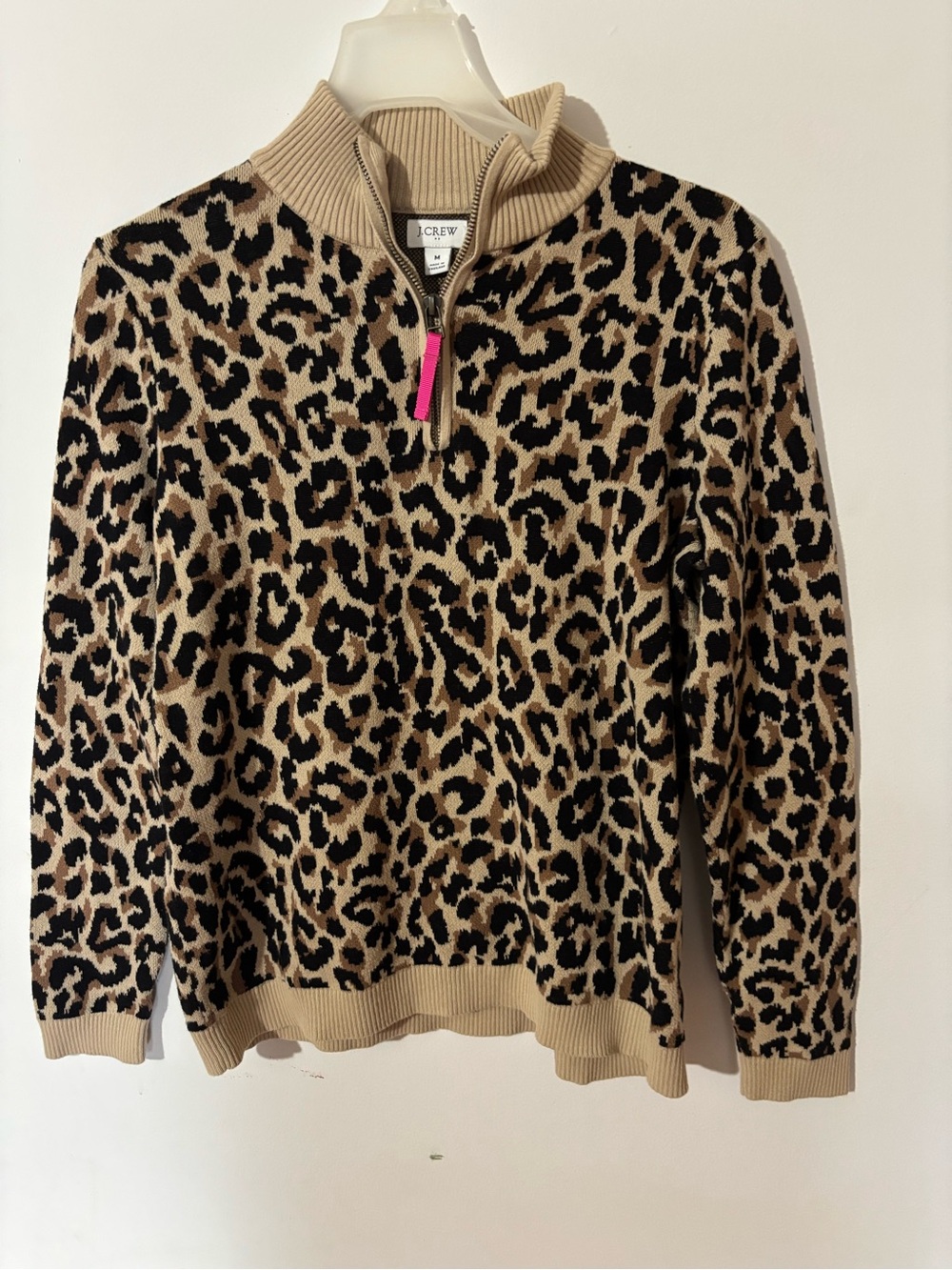 J.Crew Leopard Print Quarter Zip Mock Neck Sweater Size M